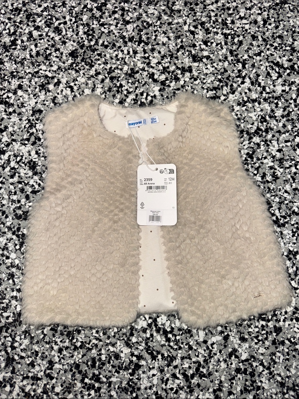 Mayoral Beige Faux Fur Baby Vest- 12 m